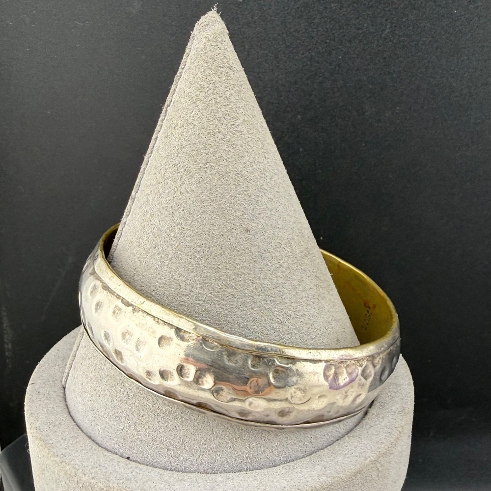 Vintage Bangle Bracelet‎ Silver Tone Hammered 8.5